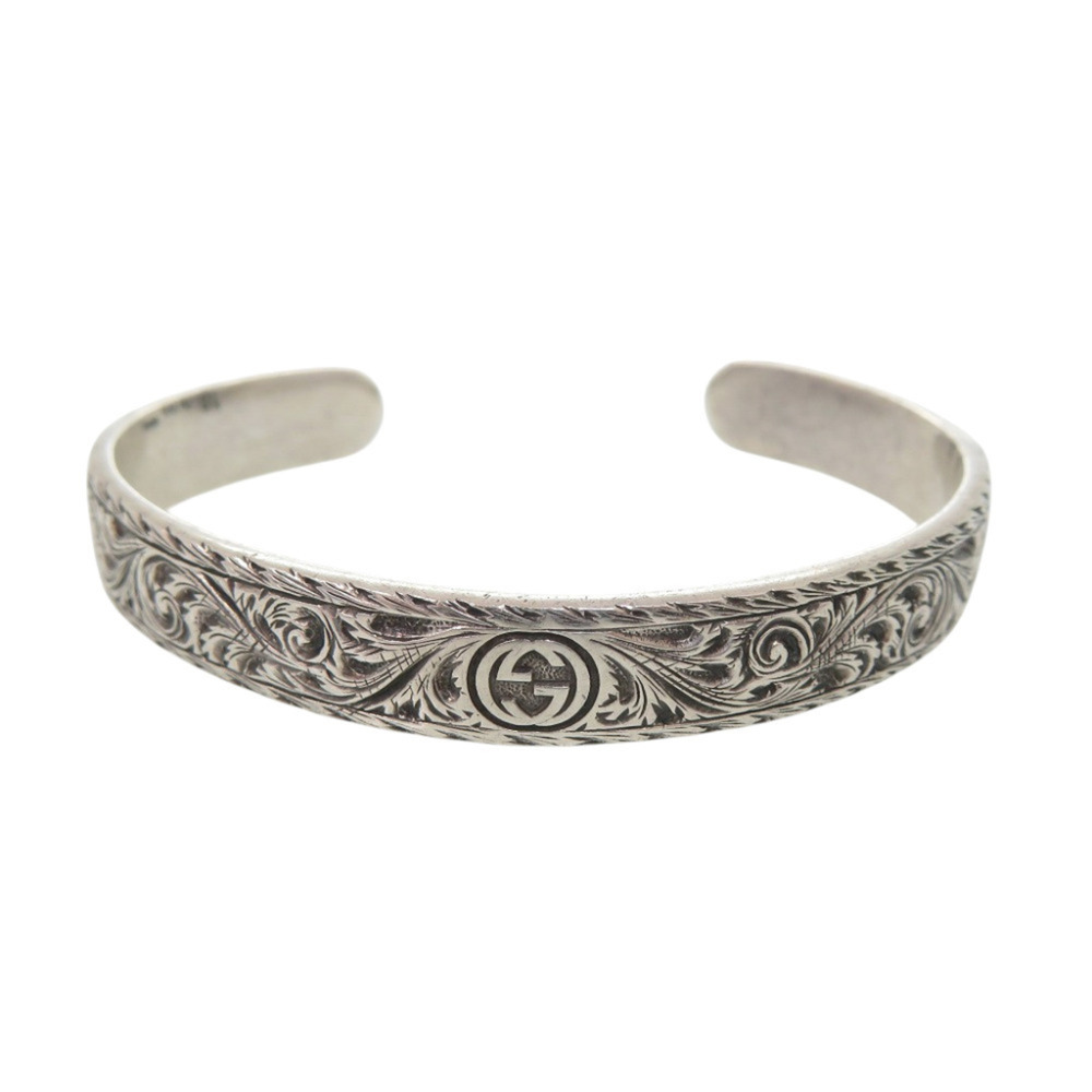 Gucci Interlocking G Lion Head 433575-J8400 Sterling Silver 925 Bangle 1276 G...